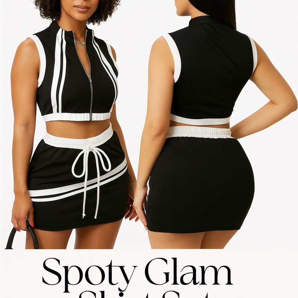 Sporty Glam Skirt Set 2 Piece – Crop Top & Mini Skirt
